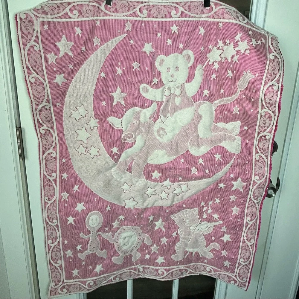 Vintage Storybook Nursery Wall Hanging Mother Goose, Pink and White‎ Appliqué